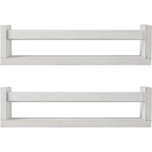Nursery Book Shelves, Set of 2 Wood Floating Book Shelves for Kids, Rustic White